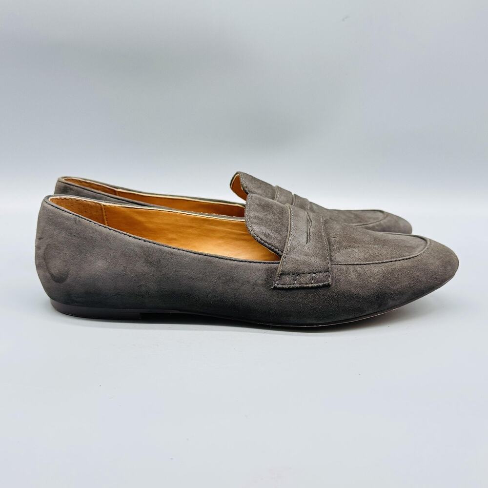 J Crew Shoes Womens 9.5 Gray Suede Penny Loafers Classic Slip On Casual Office